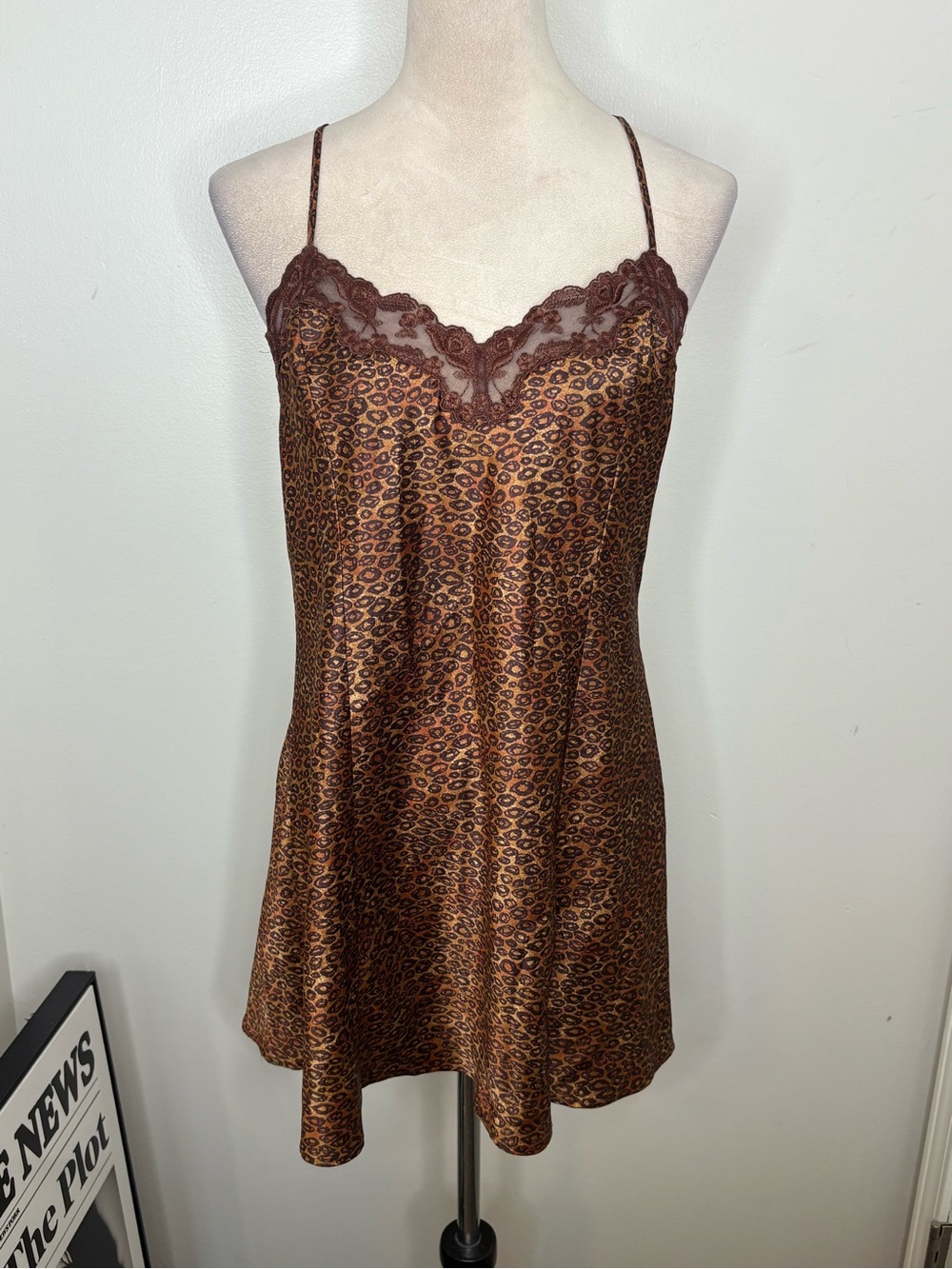 Victoria's Secret Brown Leopard Satin Lace-Trim Chemise